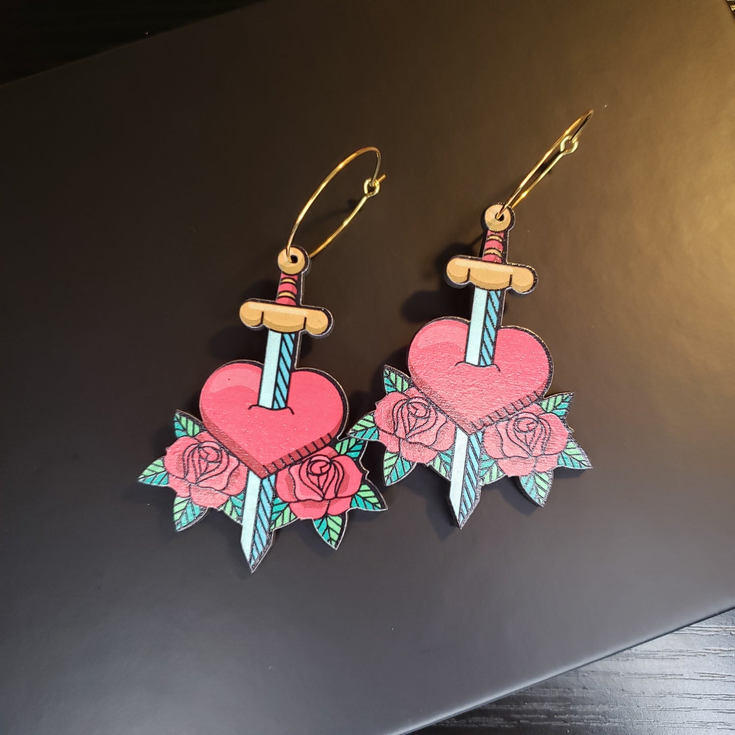 El Corazón Wood Heart Shaped Earrings