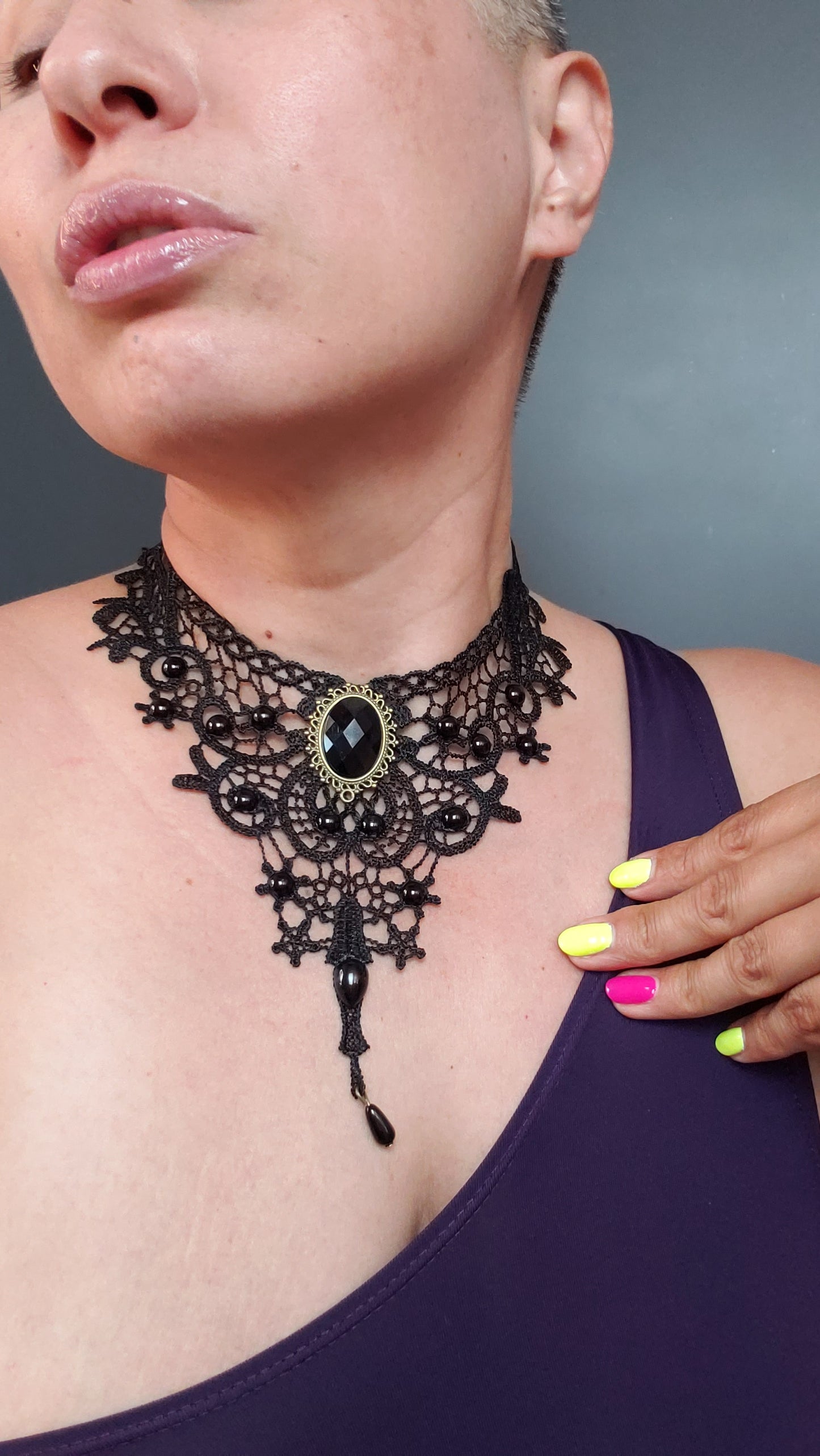 Black Lace Chocker with Black Pendant