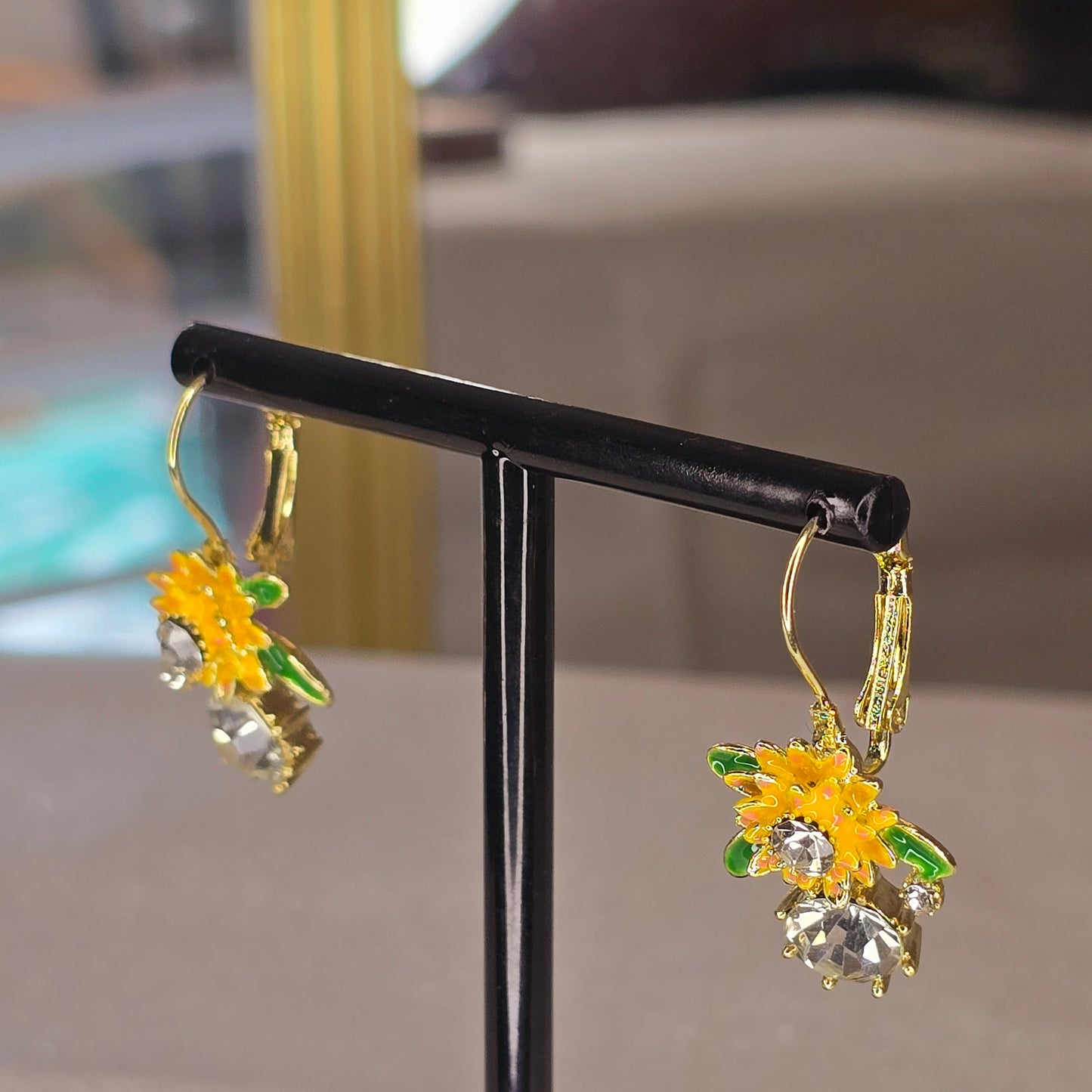 Elegant Yellow Flower Hook Earrings