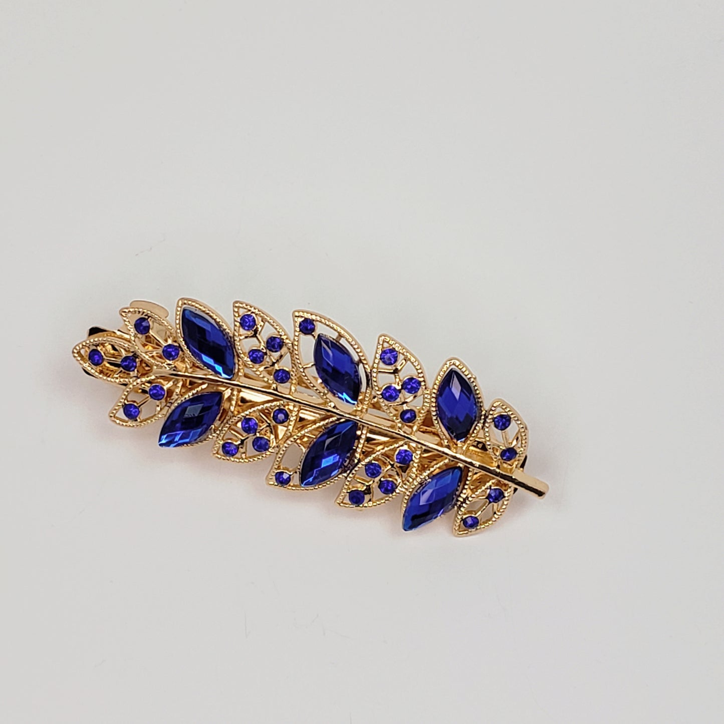 Blue Rhinestone Leaf Design Hair Clip
