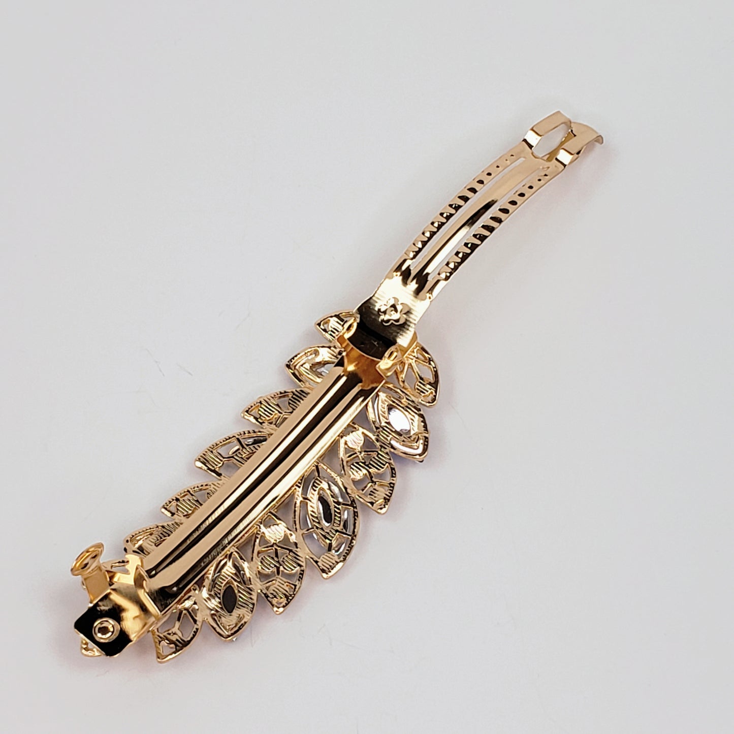 Blue Rhinestone Leaf Design Hair Clip