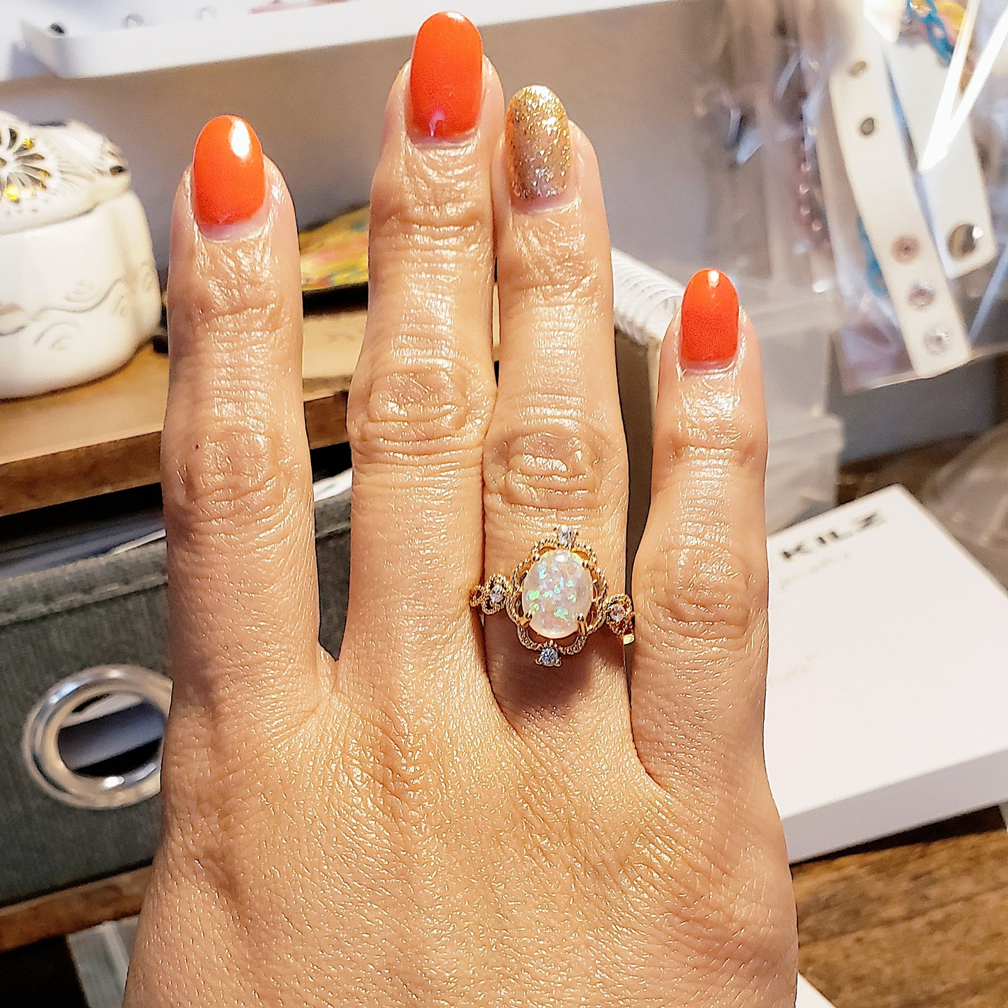 Iridescent Stone Princess Ring