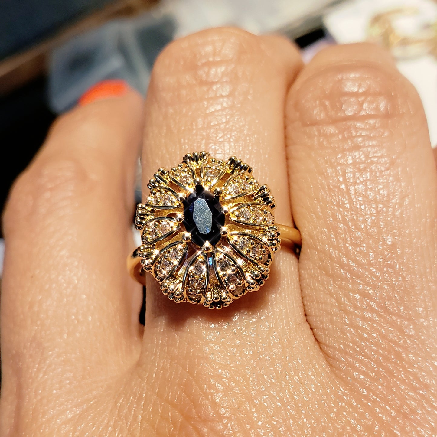 Elegant Blue and Gold Stone Ring