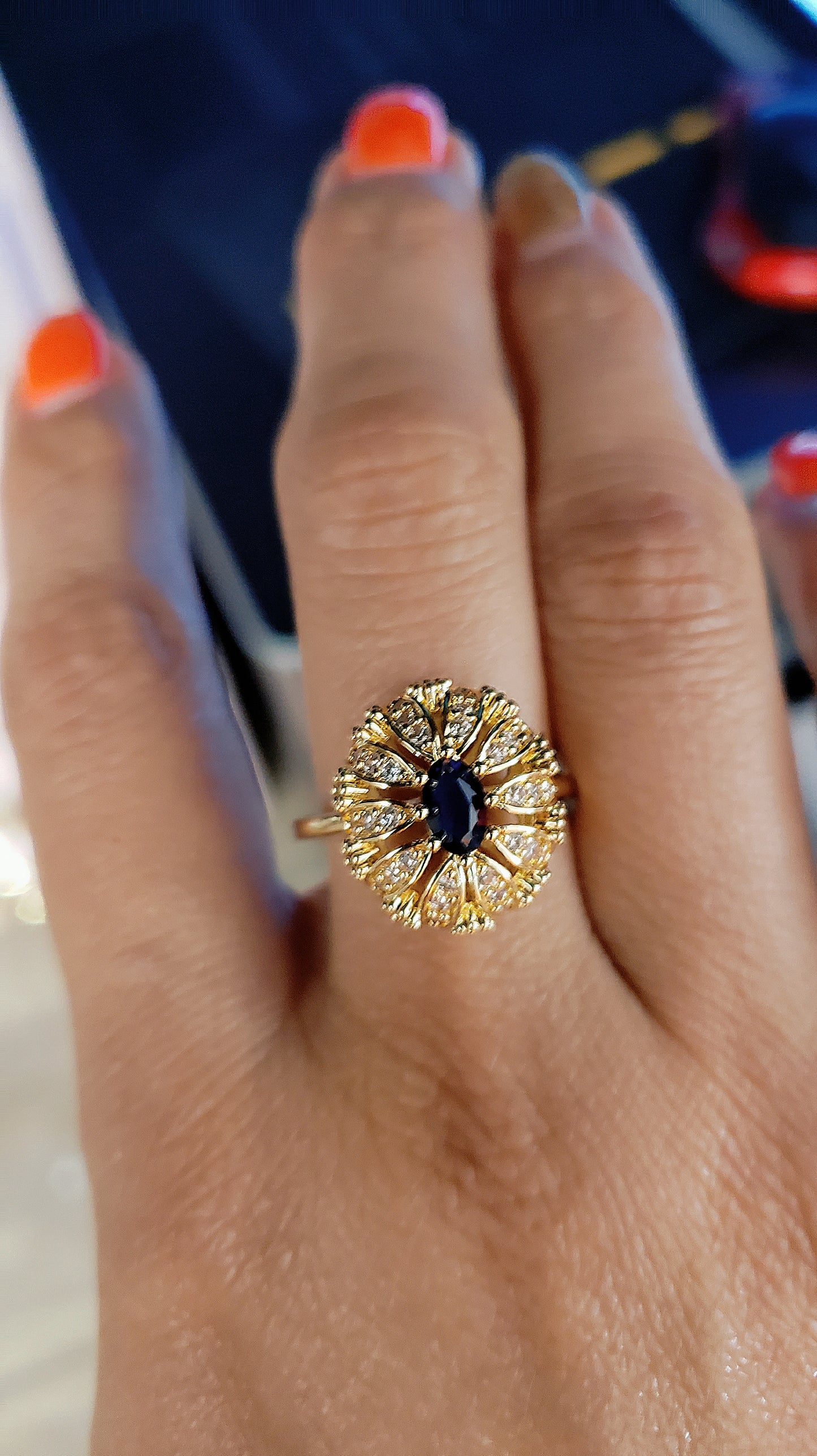 Elegant Blue and Gold Stone Ring