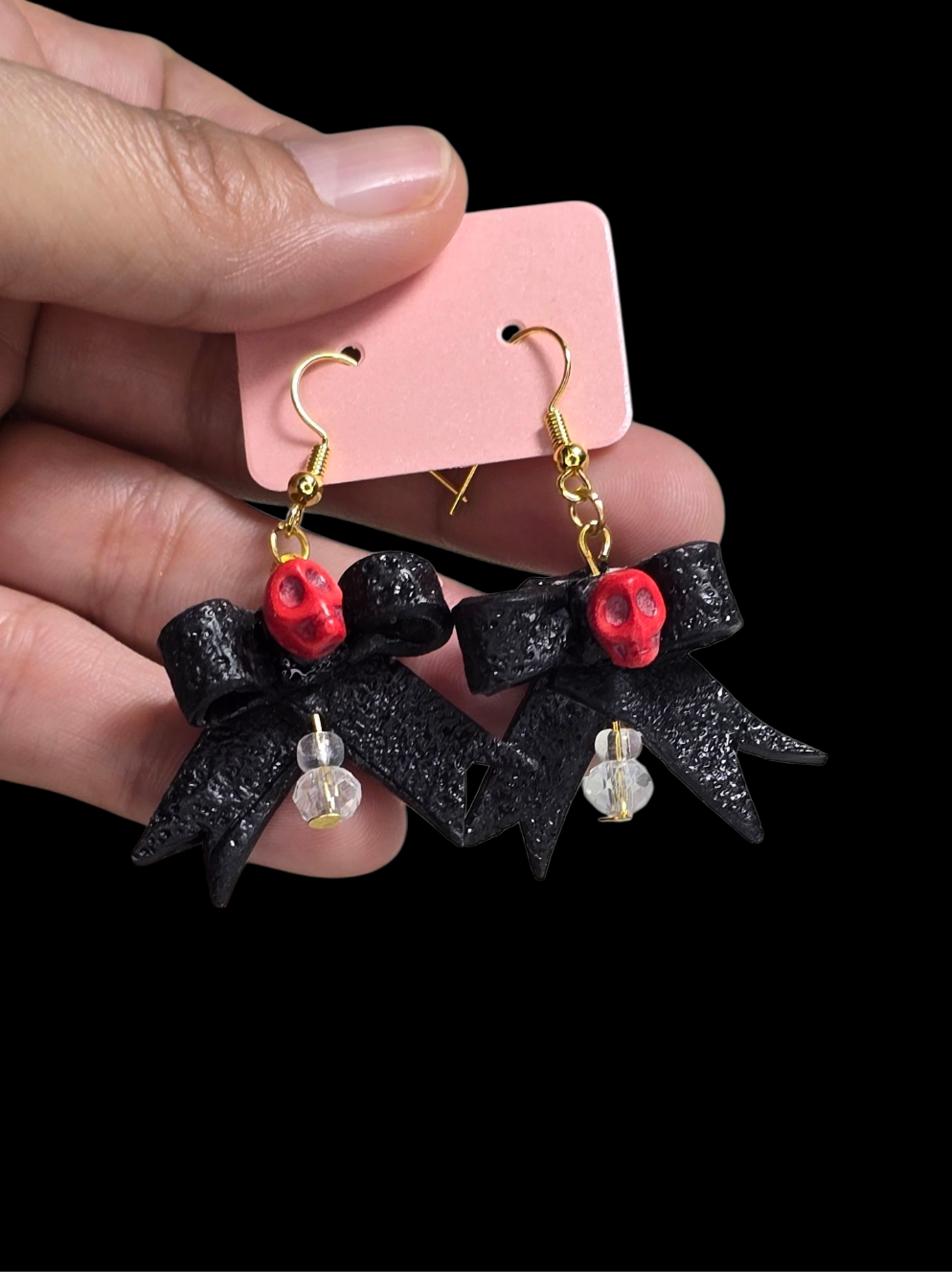 Handmade Bow and Skull Earrings