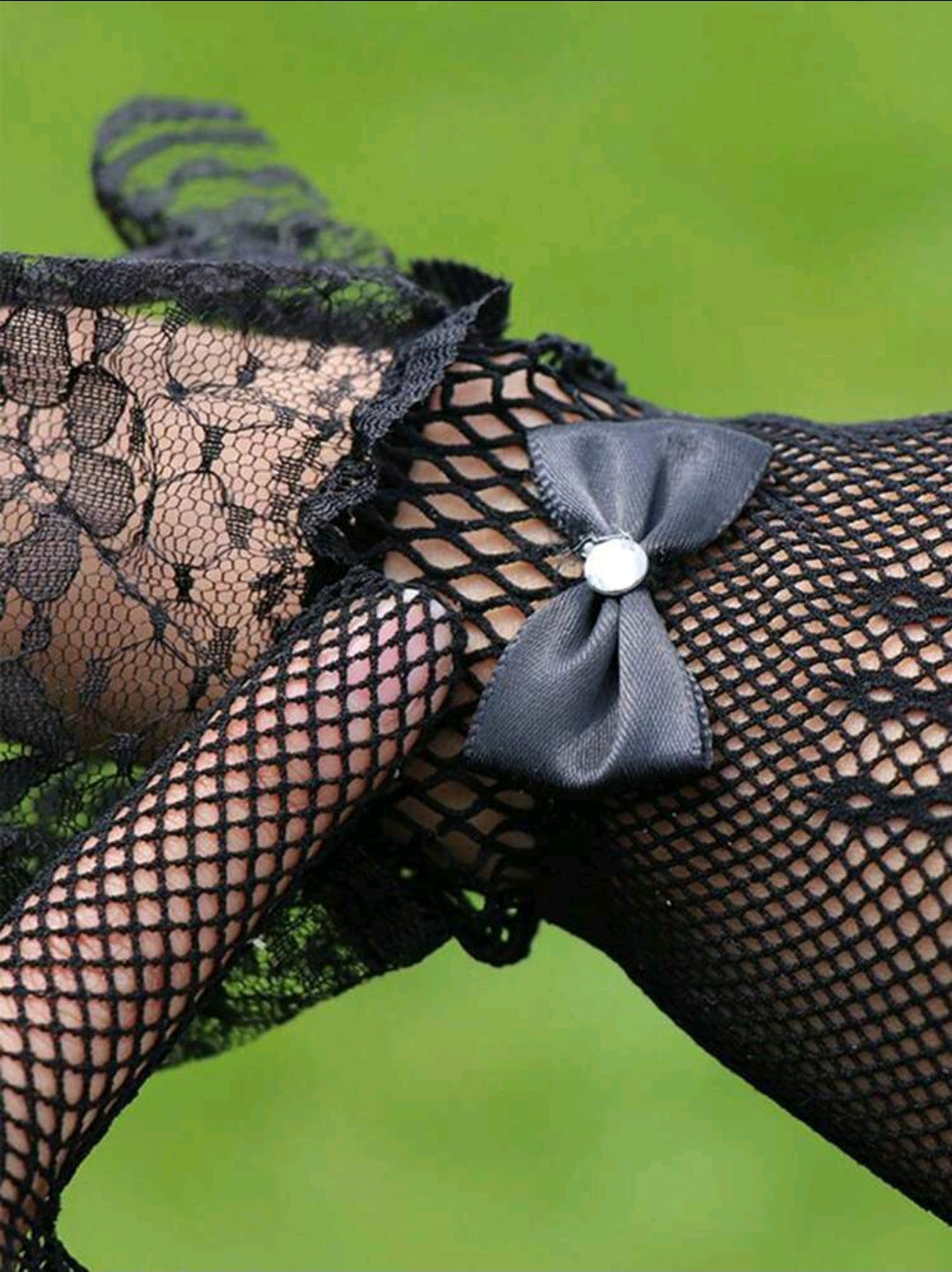 Mesh and Lace Gloves with Bow accent