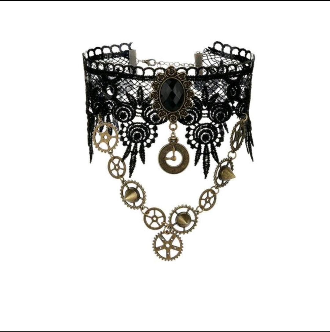Steampunk Lace Choker with Pendant