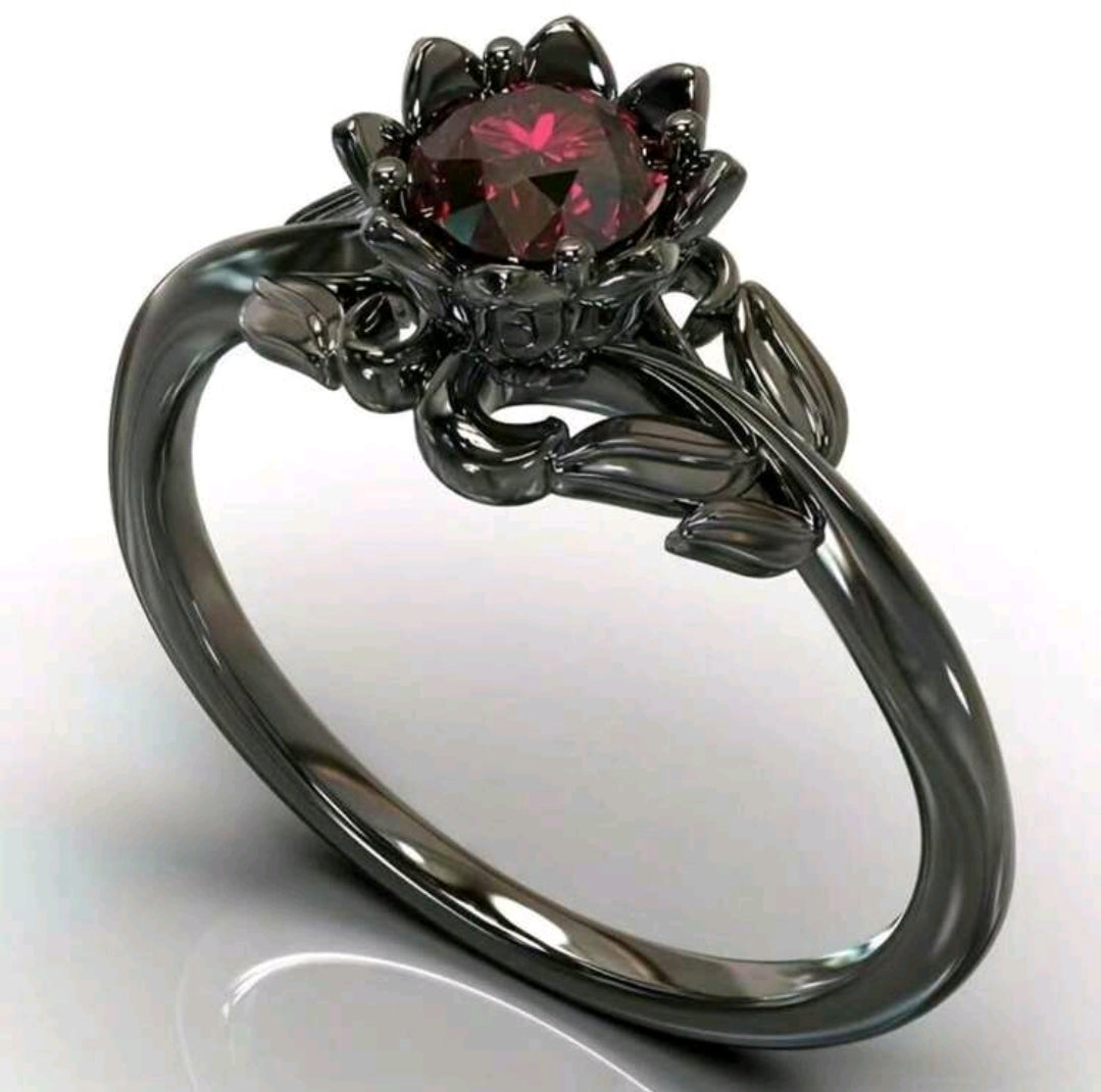 Crimson Flower Gun Metal Ring