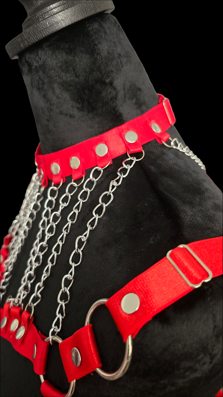 Plus Size Red Imitation Leather Chest Harness Size 2XL