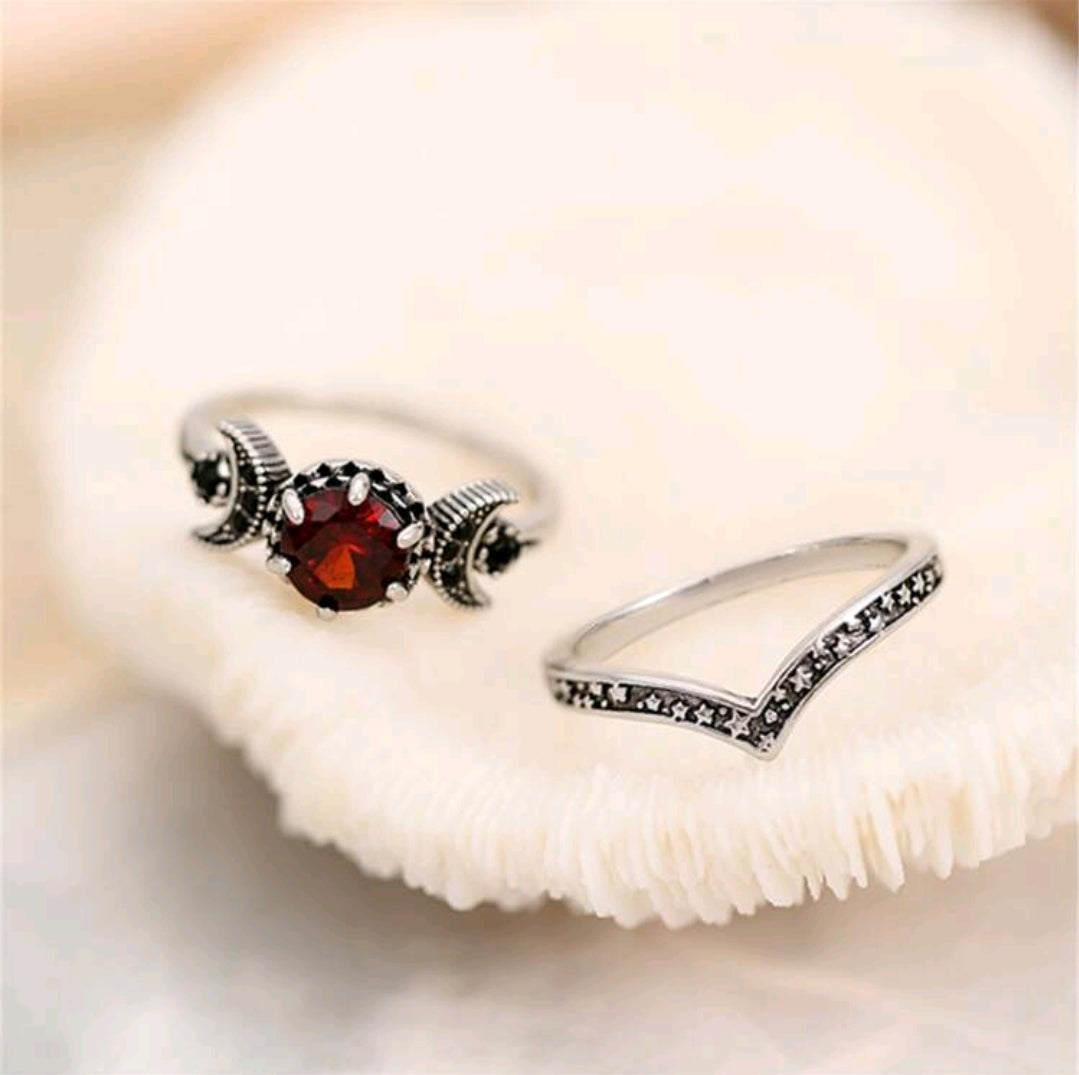 Vintage Red Moon Ring set