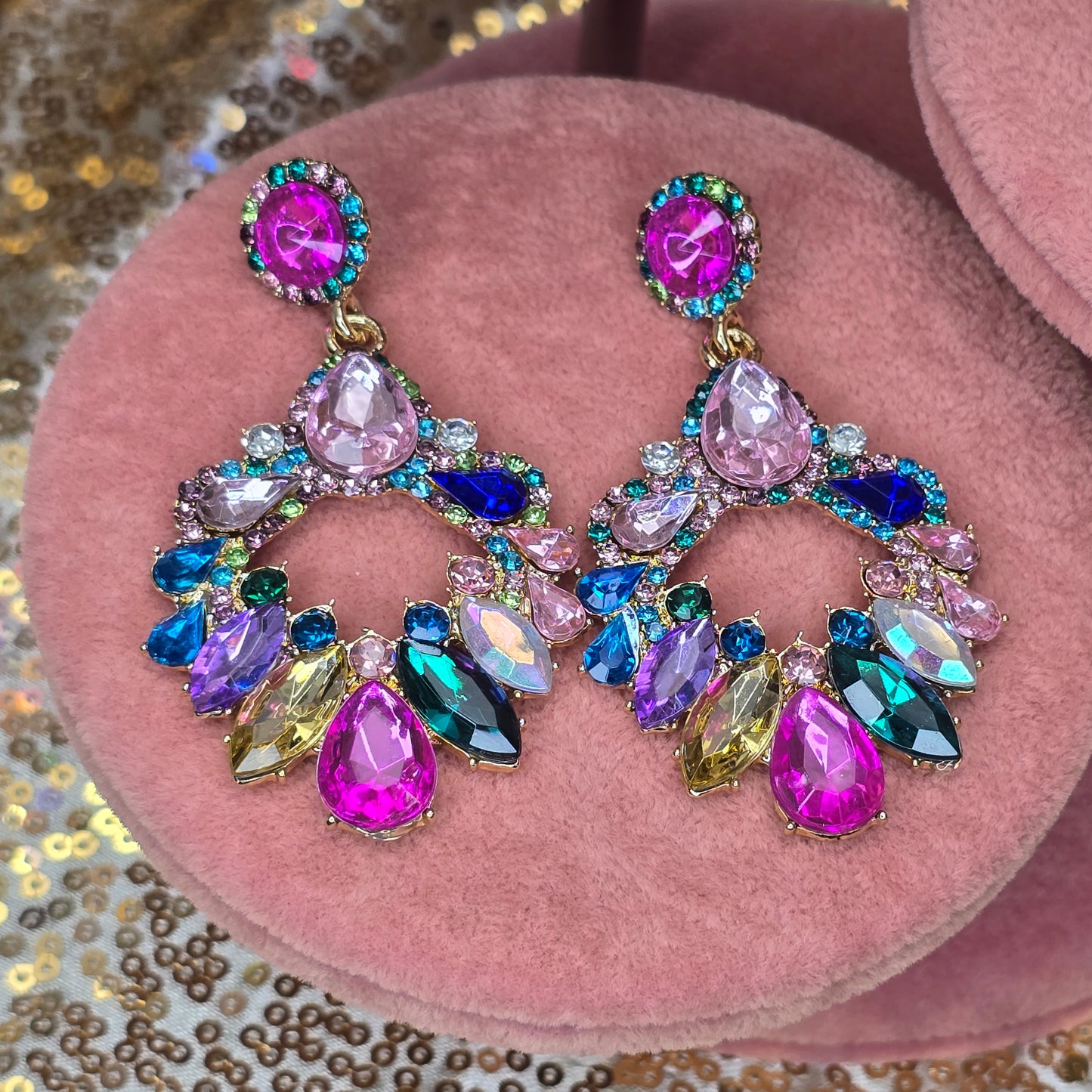 Pink Flashy Statement Drop Earrings