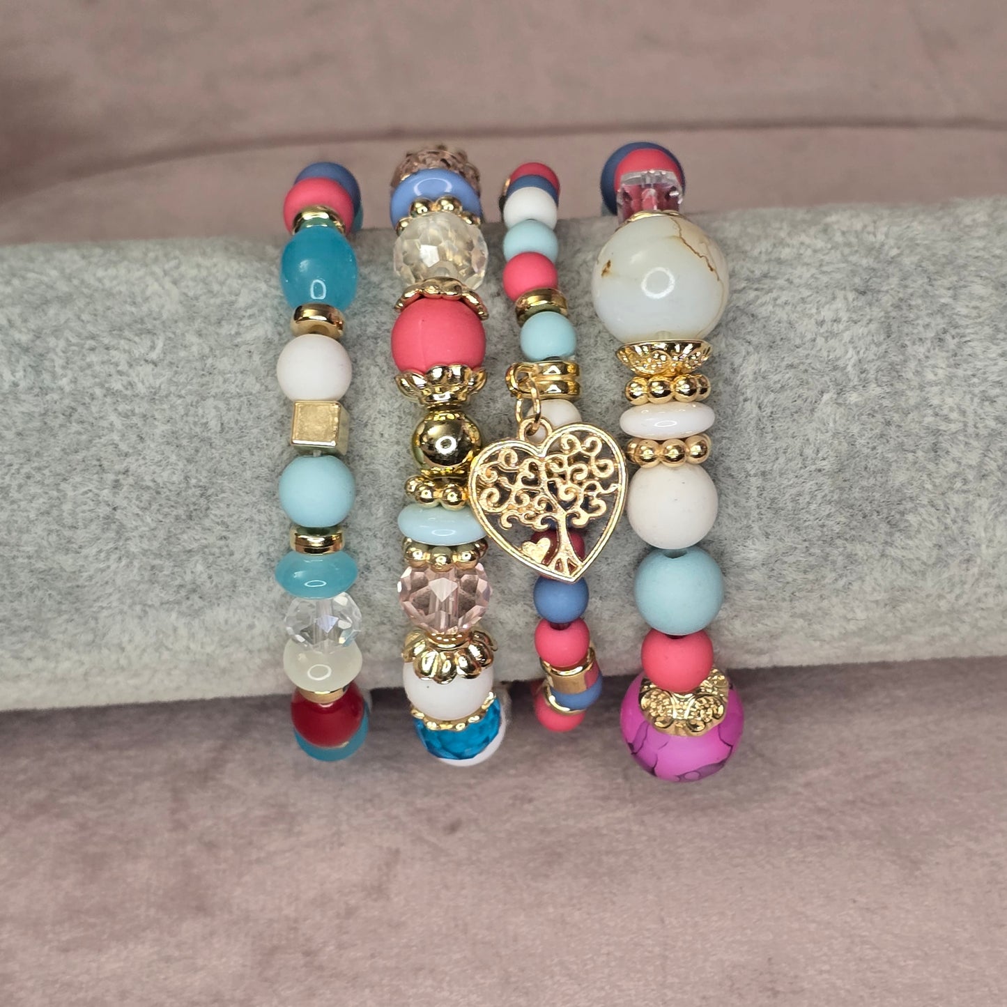 Multicolor Love Tree Charm Bracelets Set of 4