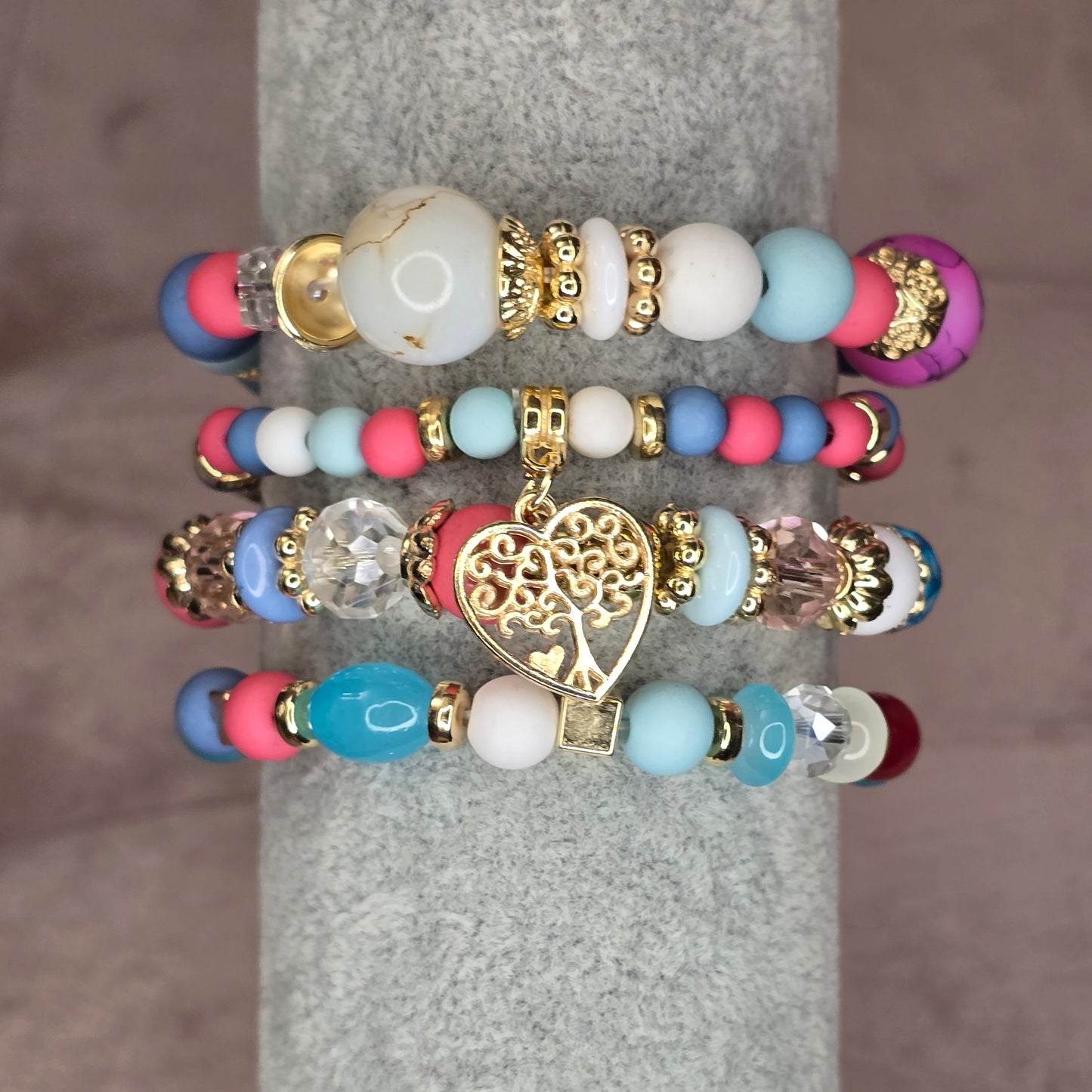 Multicolor Love Tree Charm Bracelets Set of 4