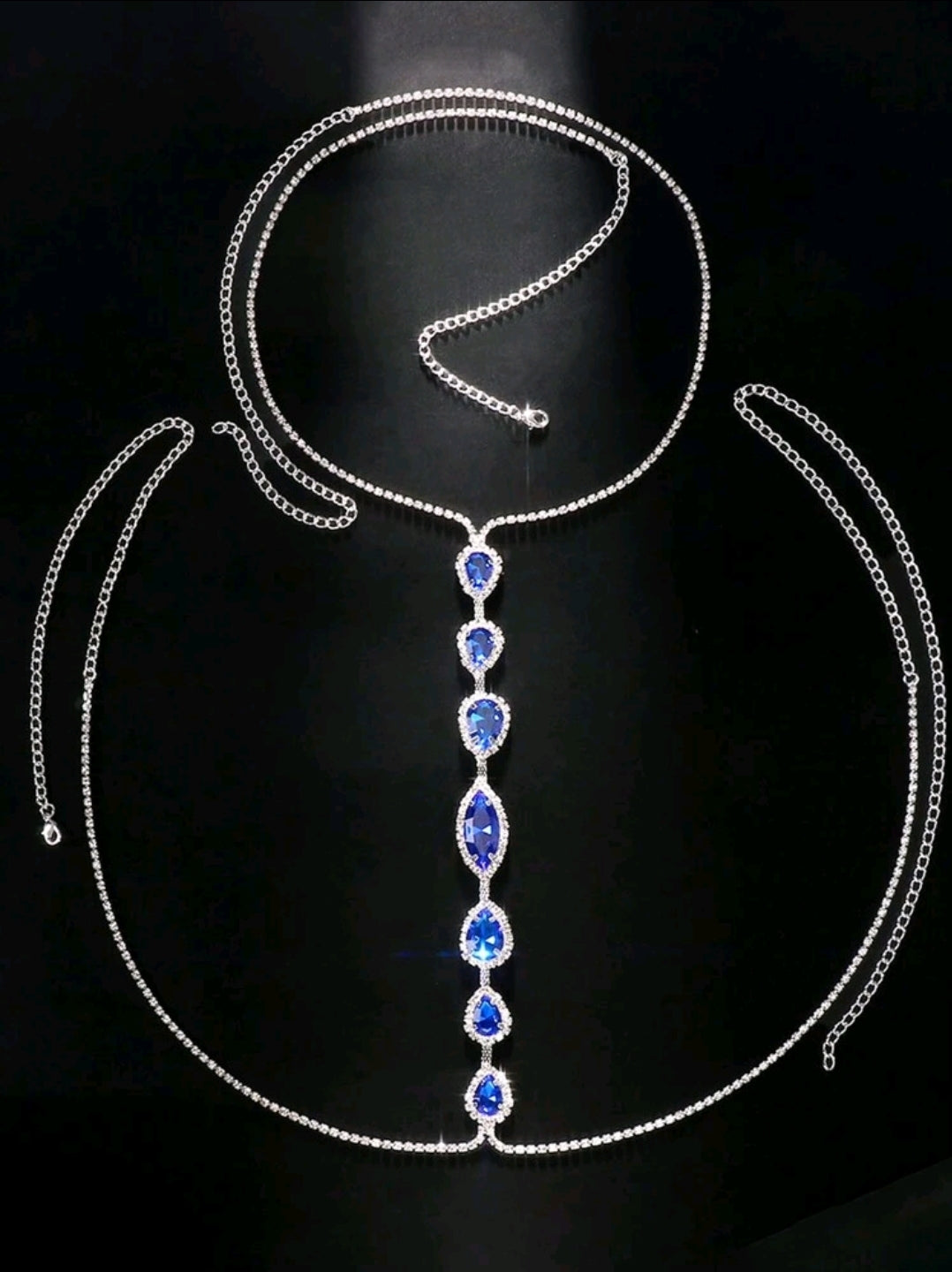 Blue Rhinestone Chest Bodychain