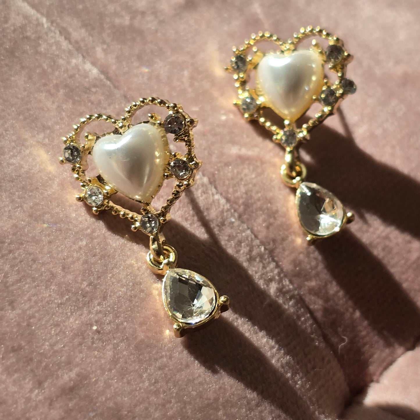 Whimsical Bead and Rhinestone Heart Earrings