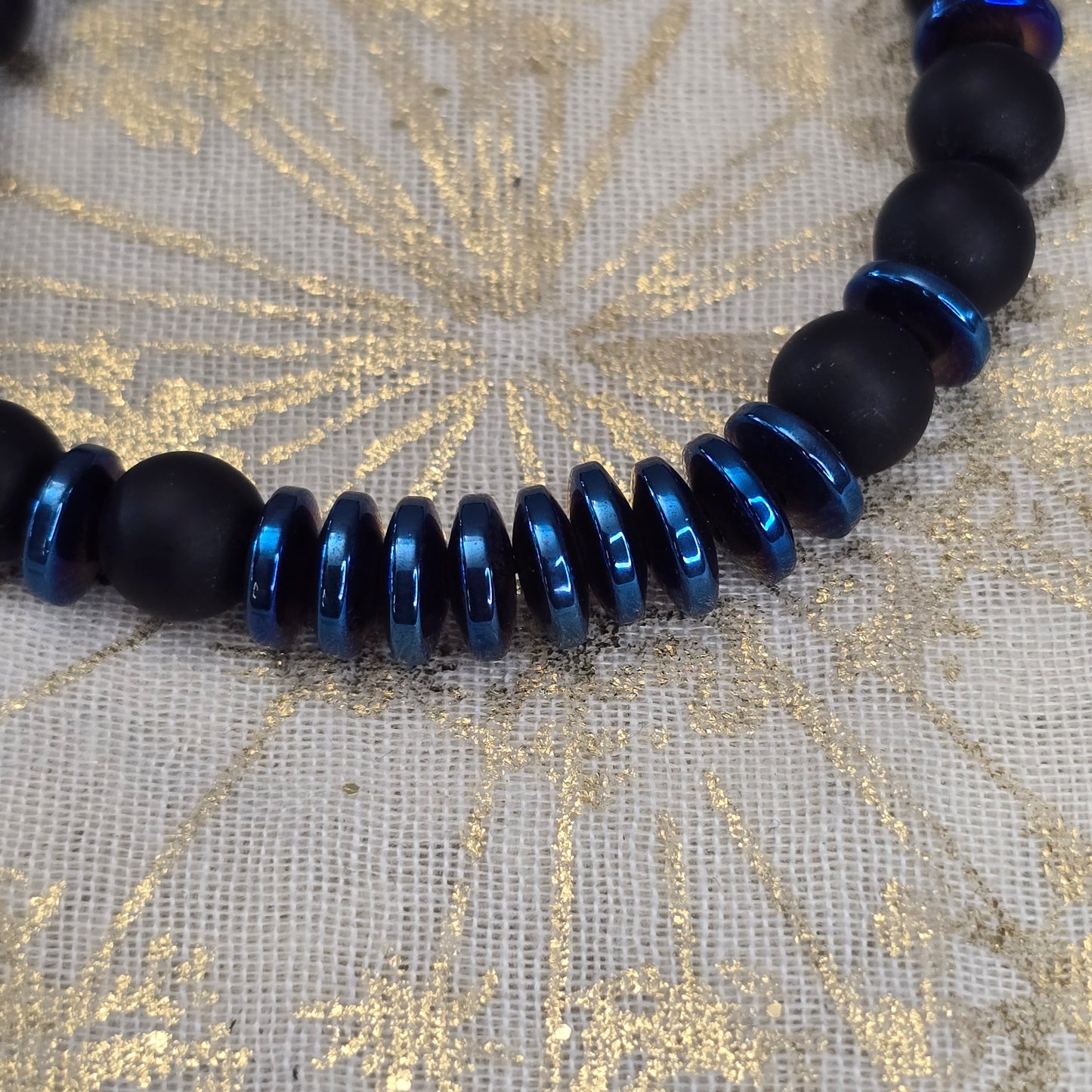 Black Ony and Blue Hermitite Bead Bracelet