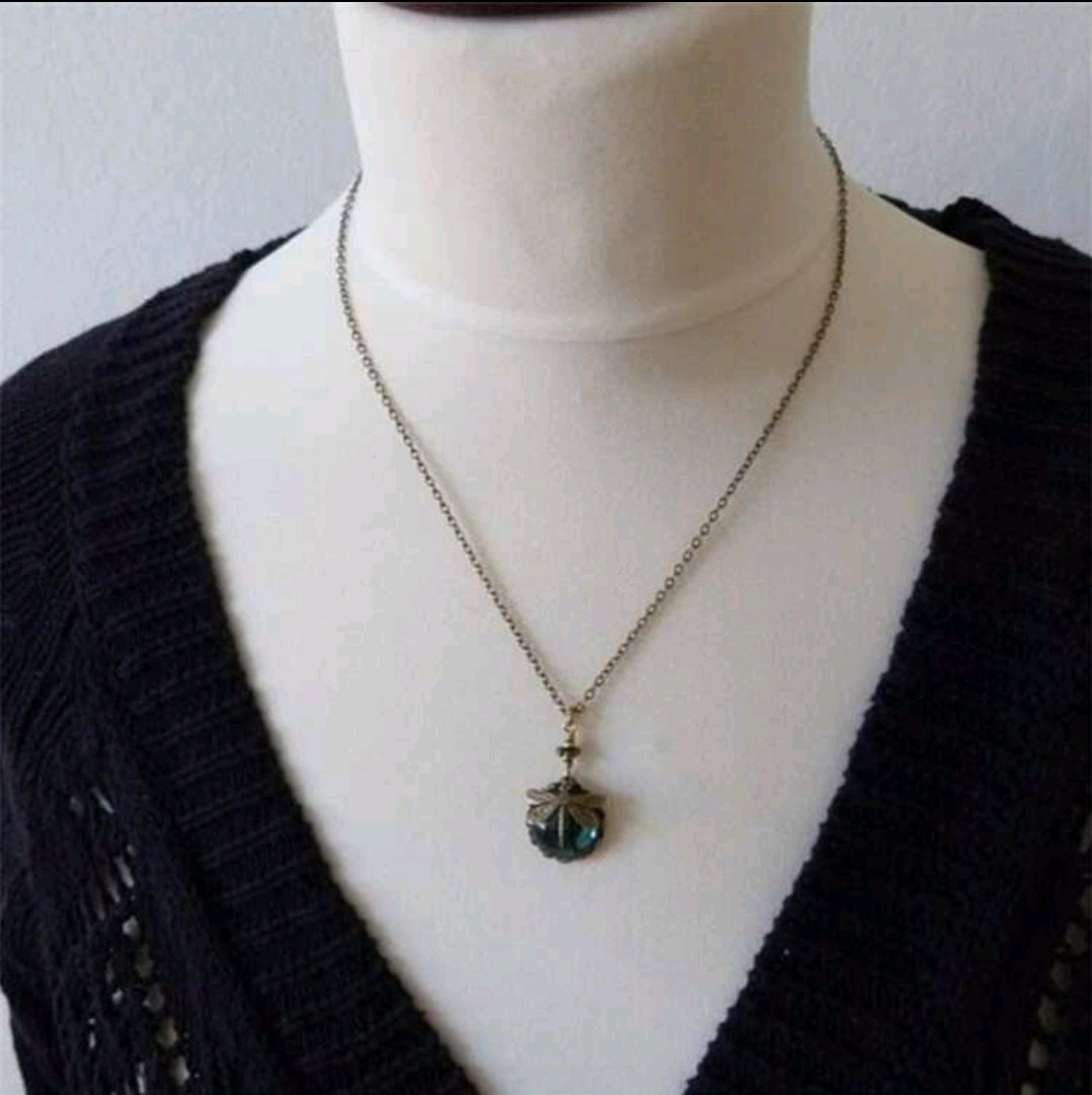 Dragonfly Teal Crystal Chain necklace