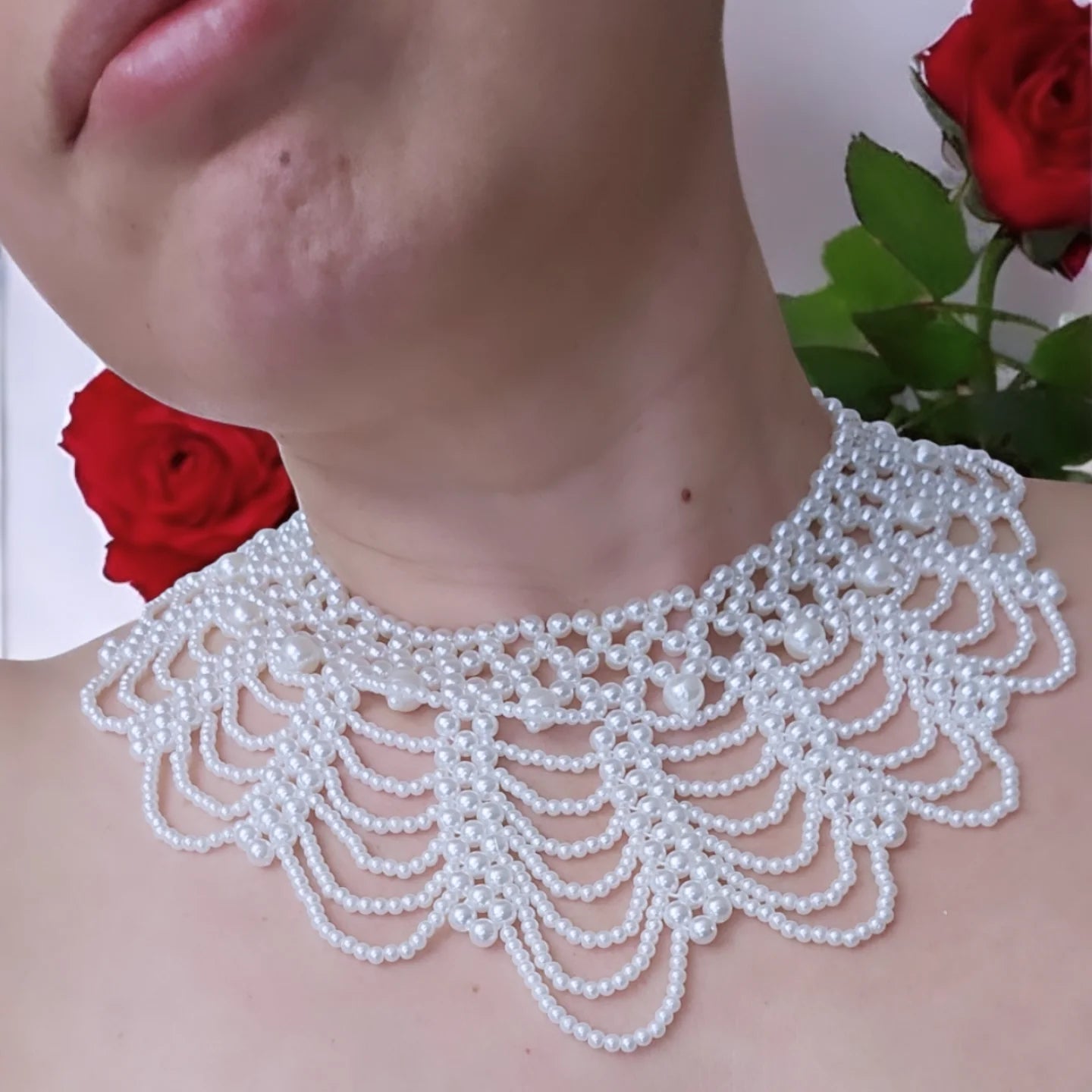 Elegant Bib White Bead Necklace