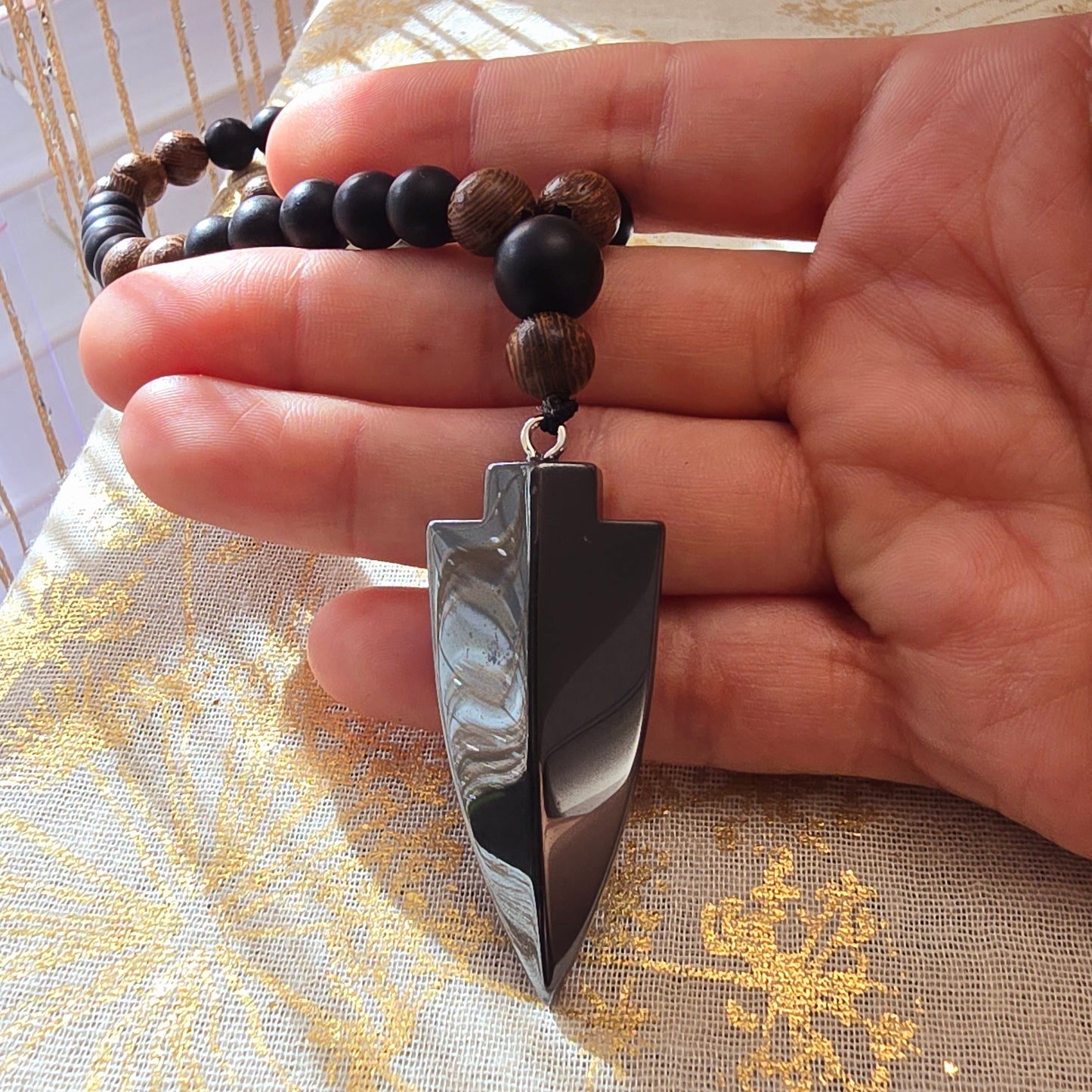 Tribal Gunmetal Pendant Unisex Bead Necklace
