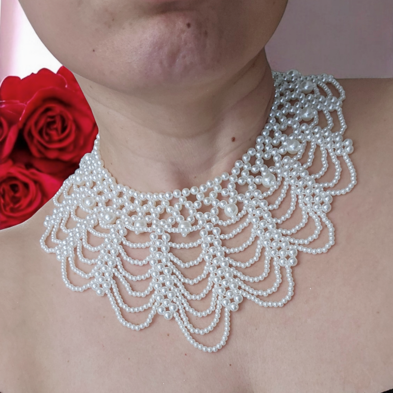 Elegant Bib White Bead Necklace