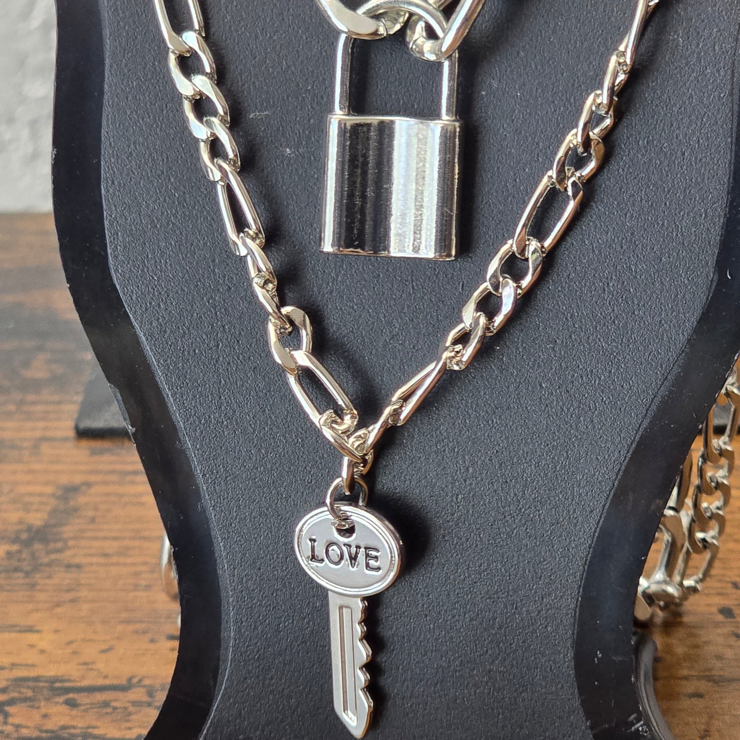 Lock and Key Pair of Chain Necklaces