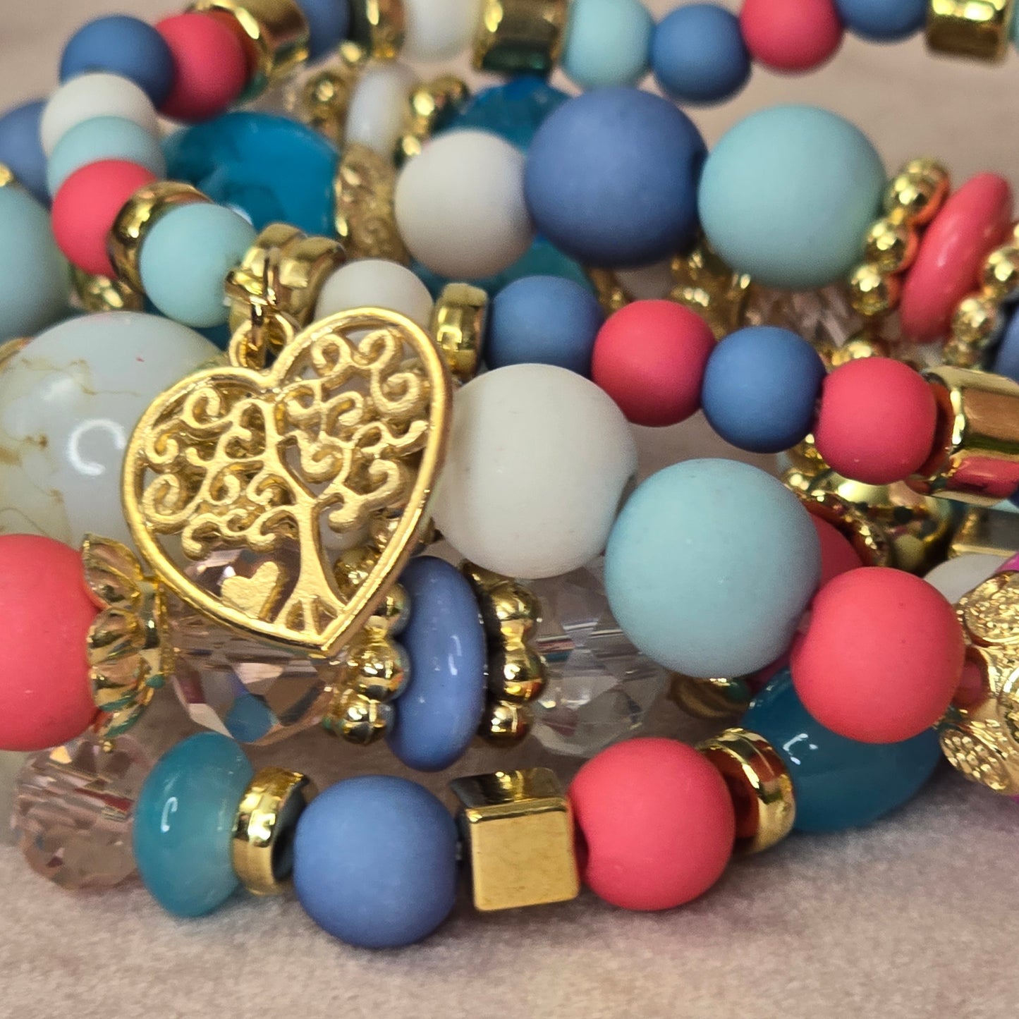 Multicolor Love Tree Charm Bracelets Set of 4