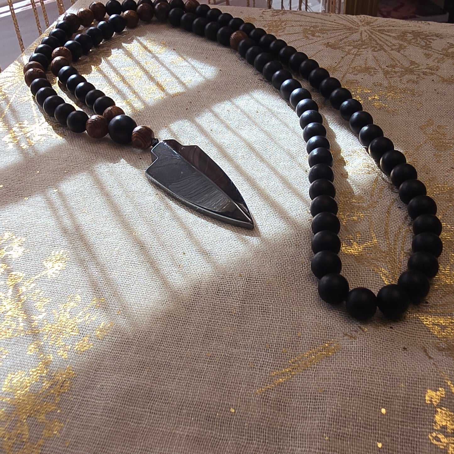 Tribal Gunmetal Pendant Unisex Bead Necklace