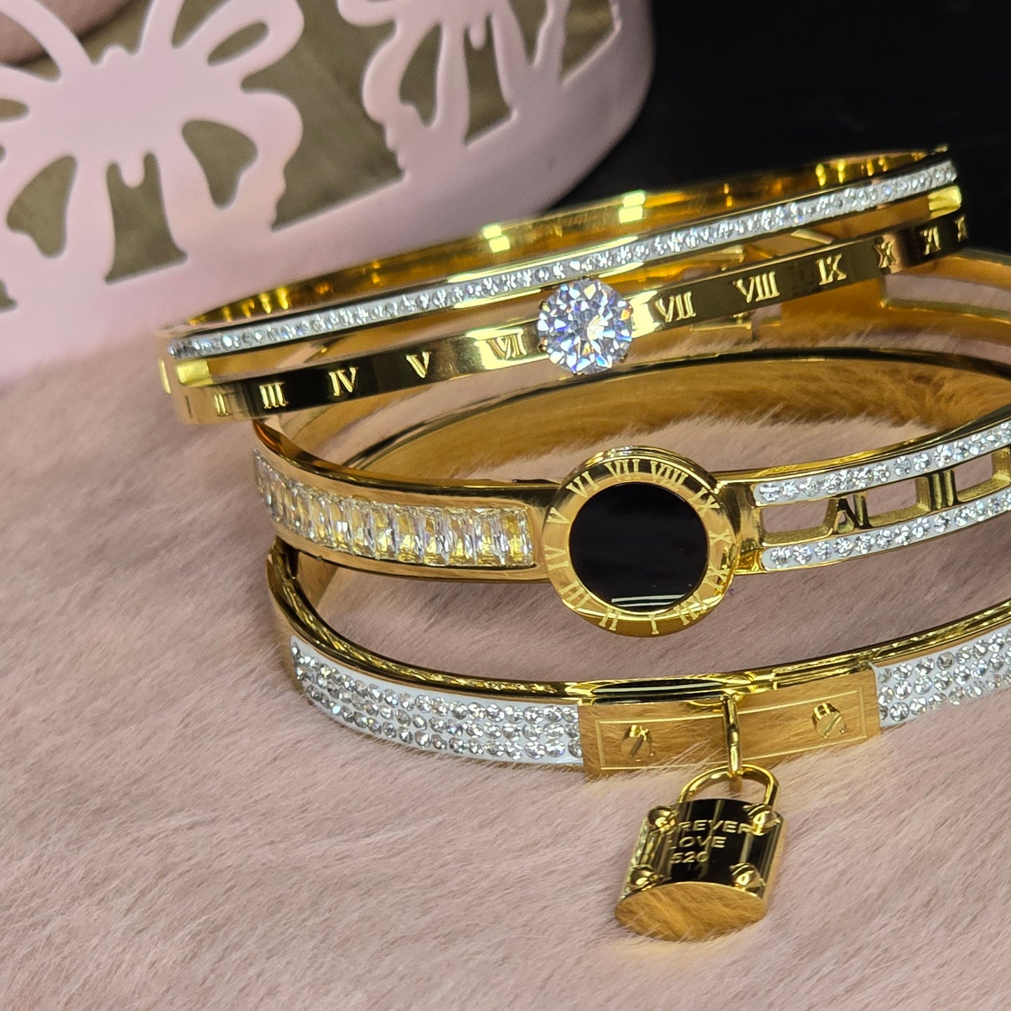 Stainless Steel Time Queen Cuff Bracelet Trio