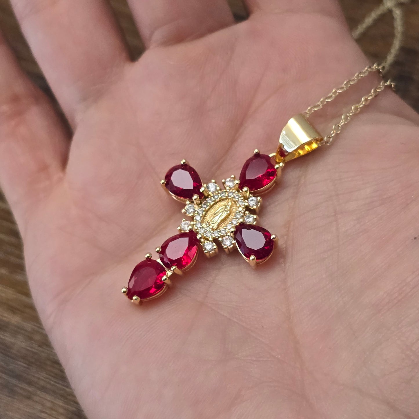 Virgen de Guadalupe Red Stone Necklace