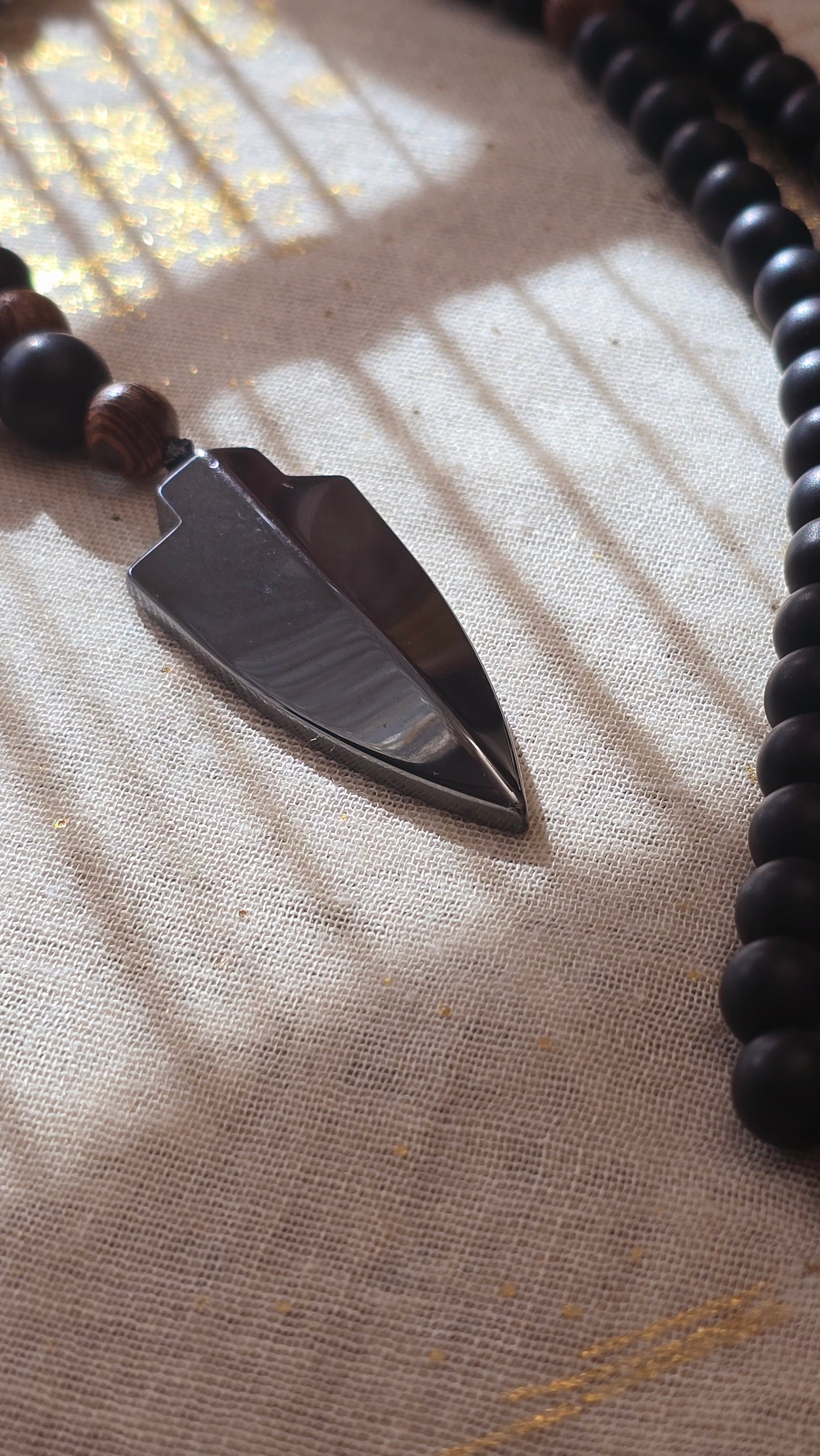 Tribal Gunmetal Pendant Unisex Bead Necklace