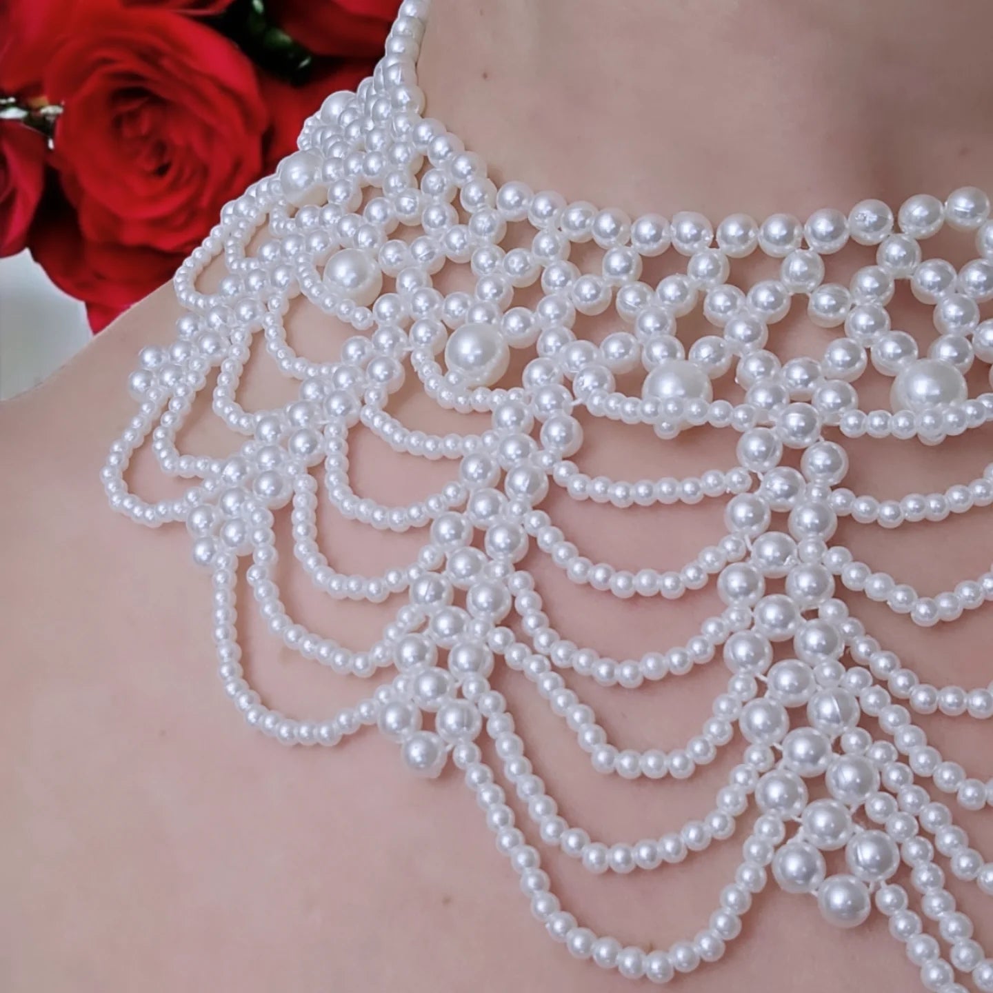 Elegant Bib White Bead Necklace