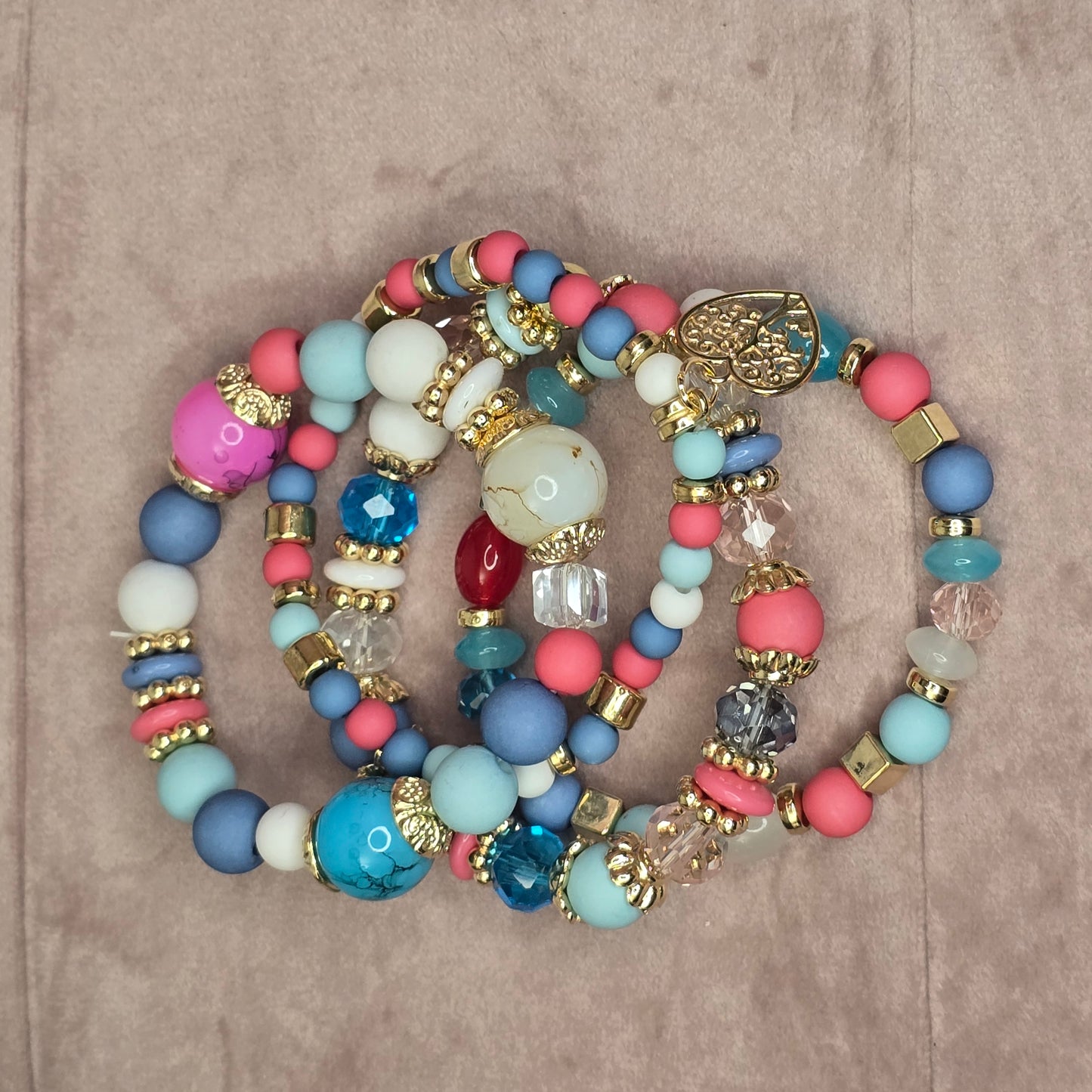 Multicolor Love Tree Charm Bracelets Set of 4