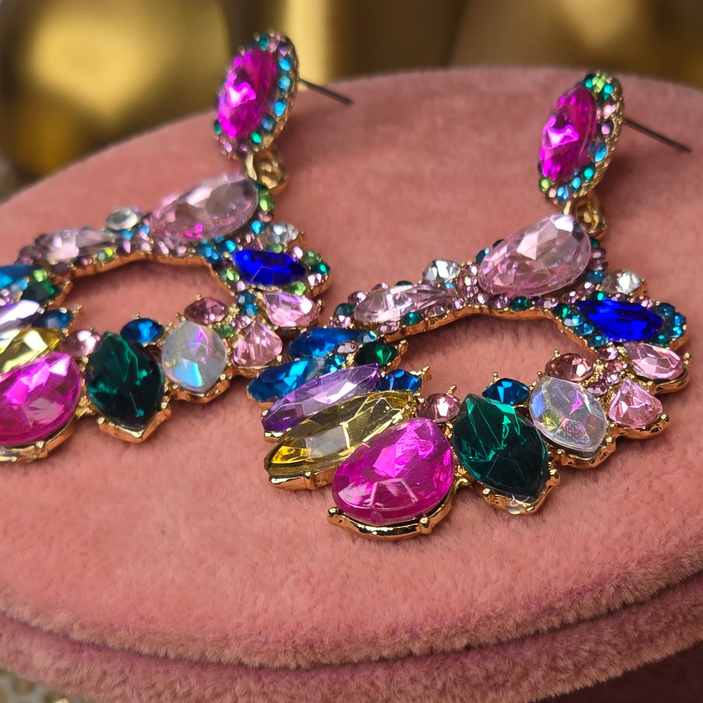 Pink Flashy Statement Drop Earrings