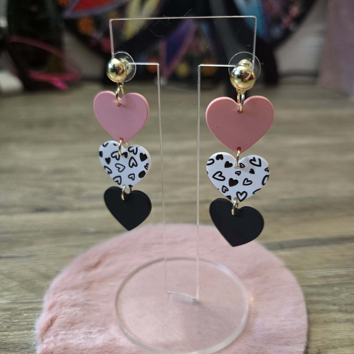 Love Me Three Times cascading Shaped heart earrings.