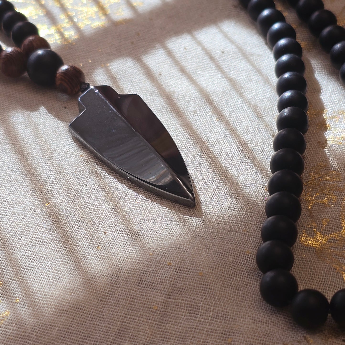 Tribal Gunmetal Pendant Unisex Bead Necklace