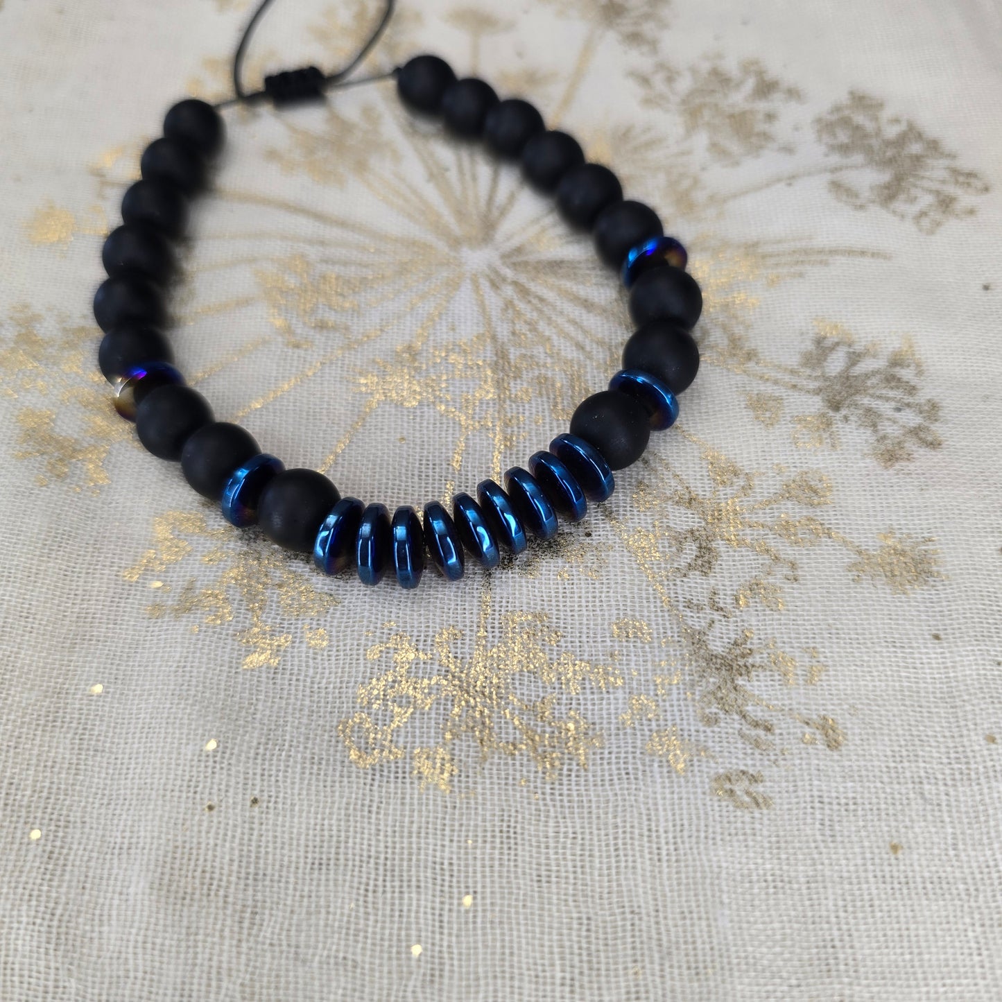 Black Ony and Blue Hermitite Bead Bracelet