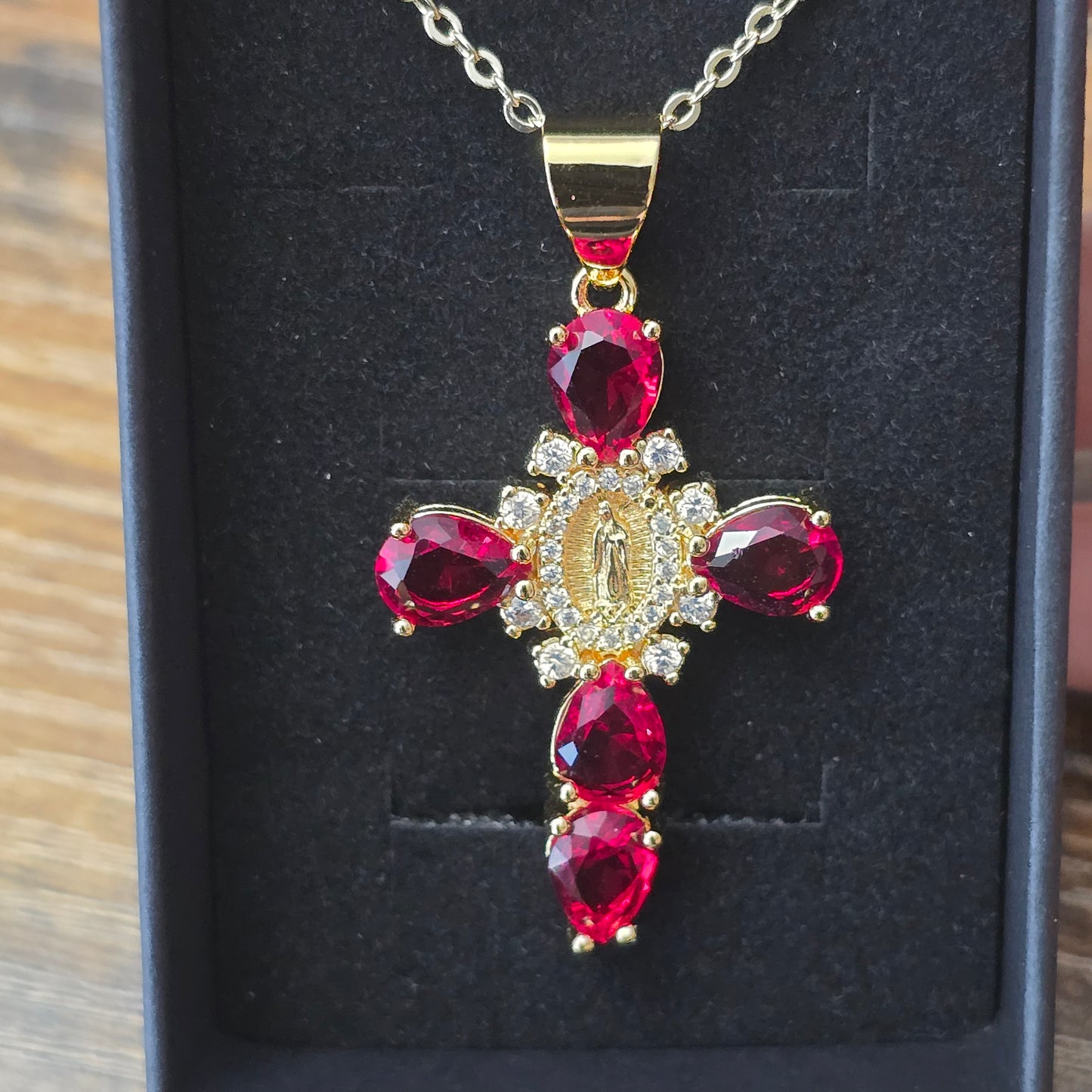 Virgen de Guadalupe Red Stone Necklace