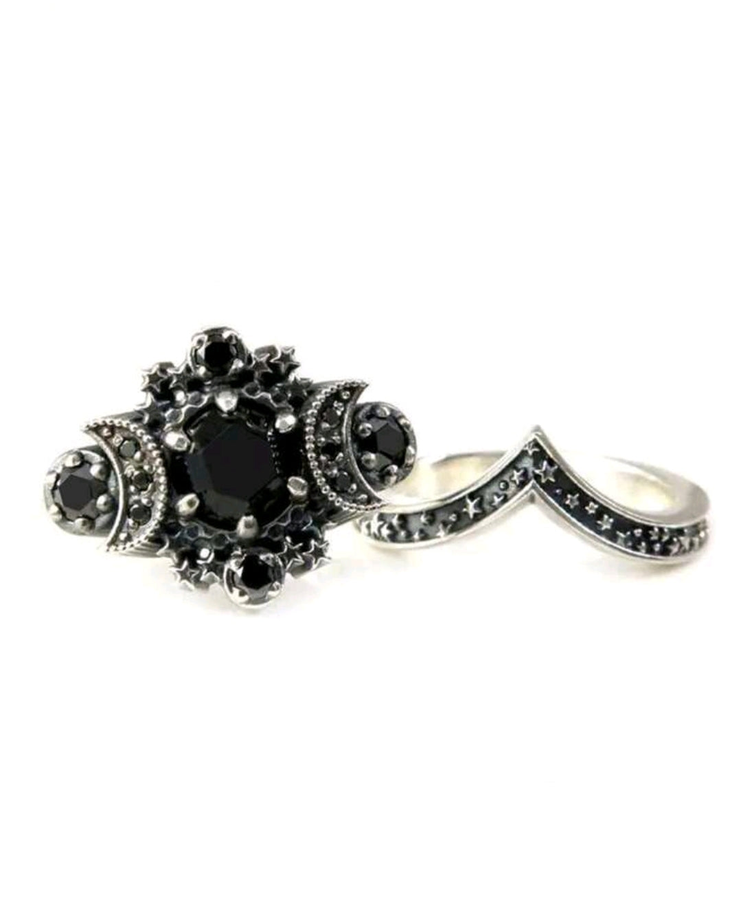 Vintage Black Moon Ring set