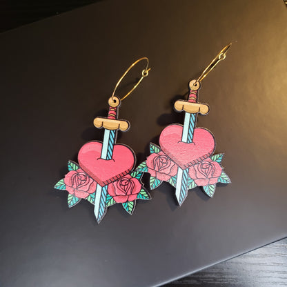 El Corazón Wood Heart Shaped Earrings