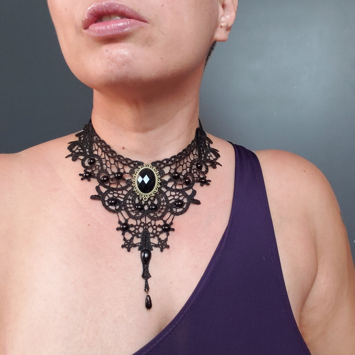 Black Lace Chocker with Black Pendant
