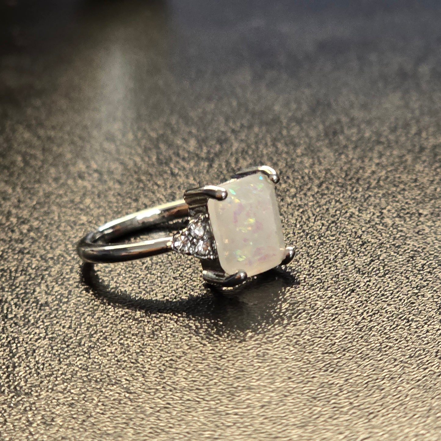Iridescent White Crystal Ring Unisex