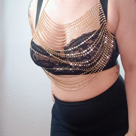 Gold Rhinestone Chest Bodychain