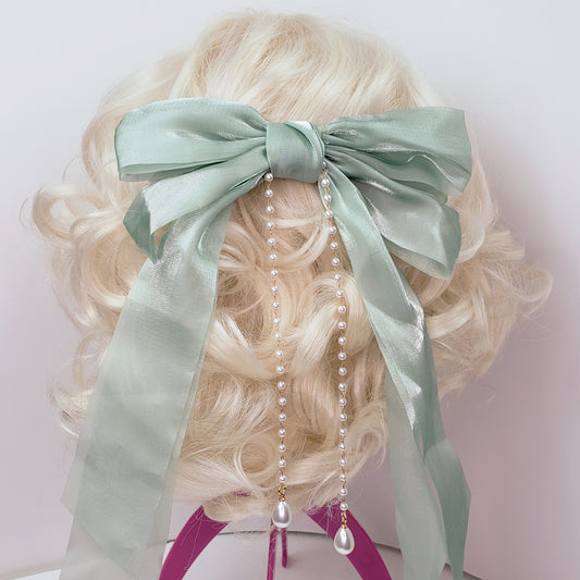 Green Coquette Hair Bow with Beads