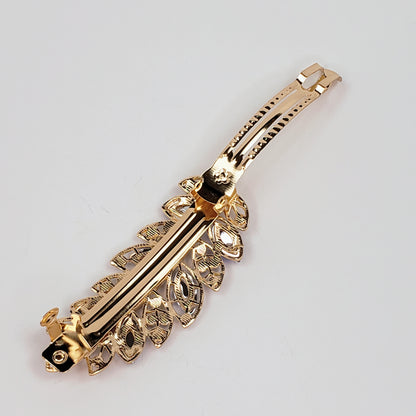 Blue Rhinestone Leaf Design Hair Clip