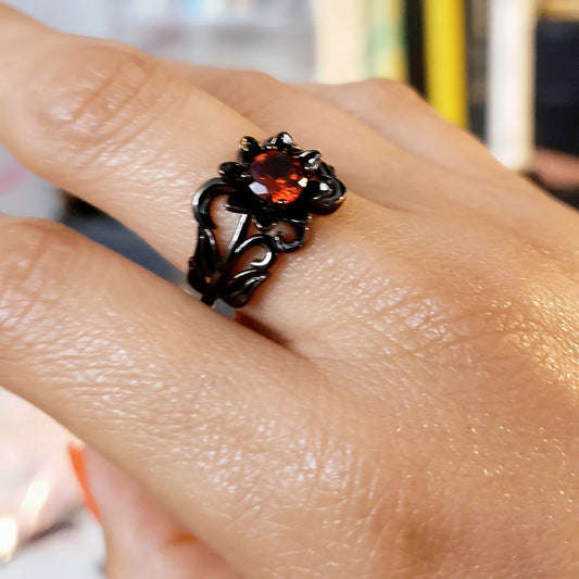 Crimson Flower Gun Metal Ring