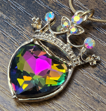 Queen of My Heart Iridescent Heart Pendant Chocker Necklace