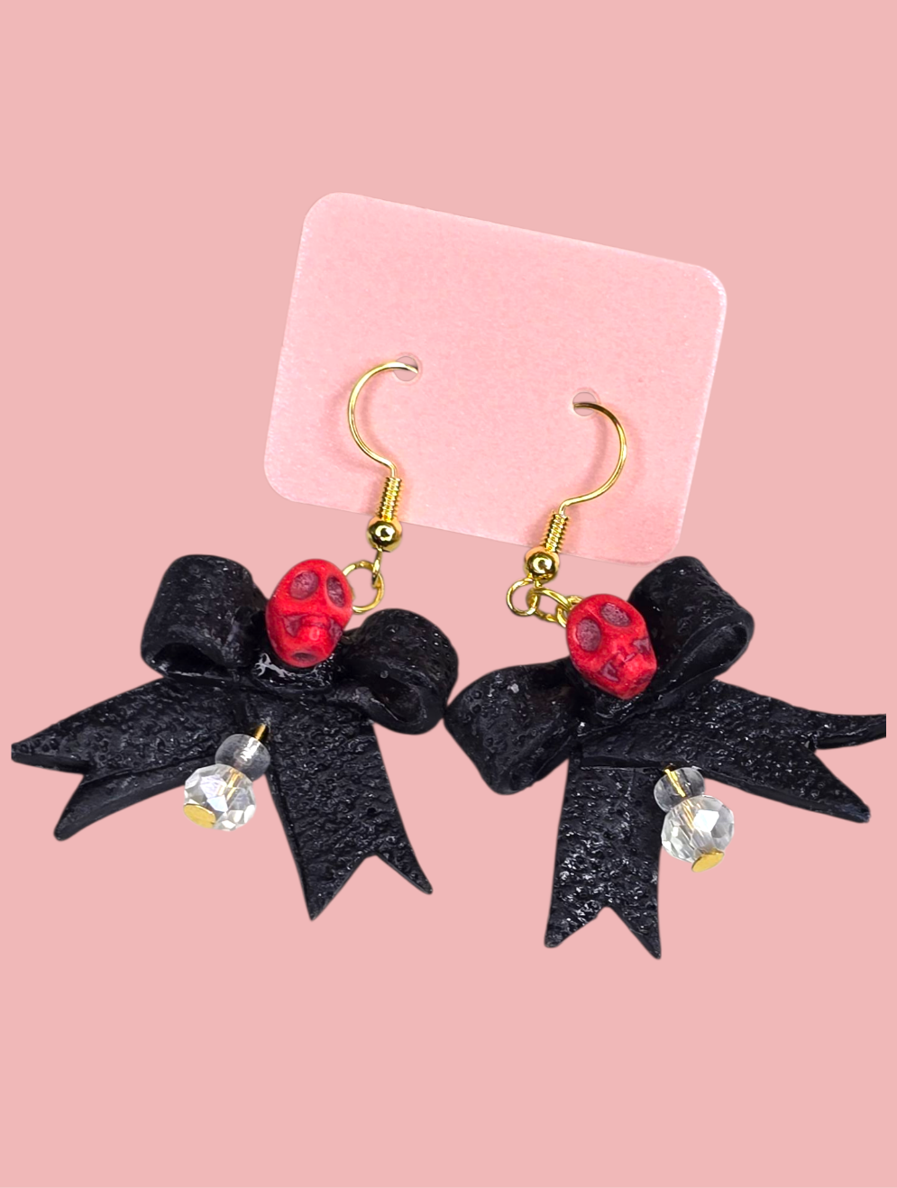 Handmade Bow and Skull Earrings