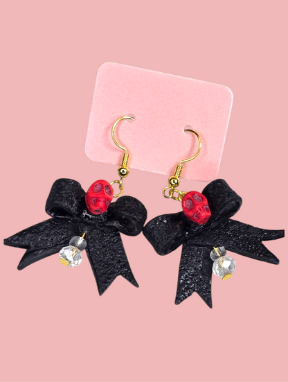 Handmade Bow and Skull Earrings