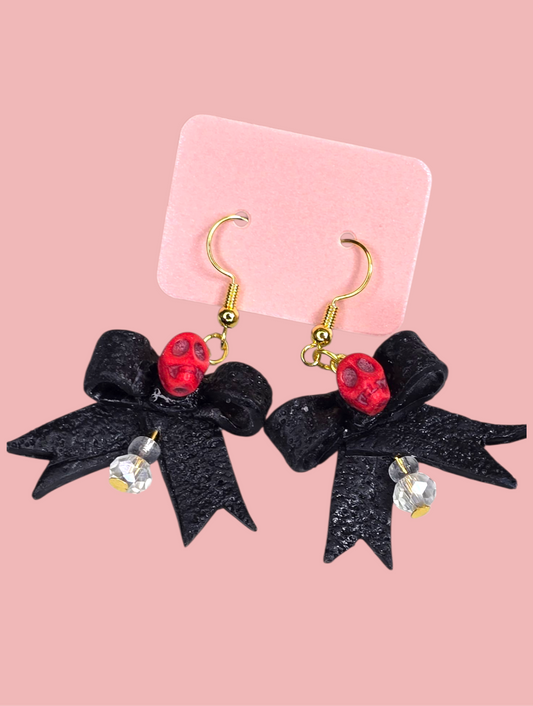 Handmade Bow and Skull Earrings