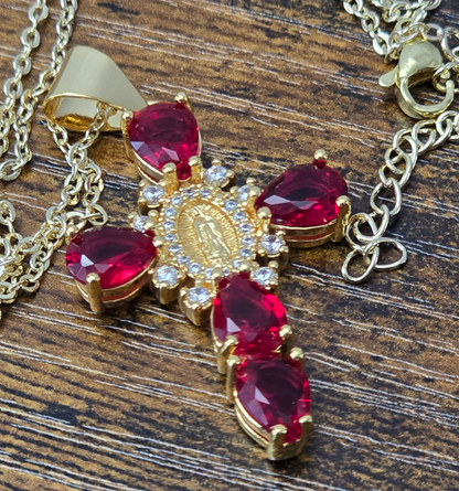 Virgen de Guadalupe Red Stone Necklace